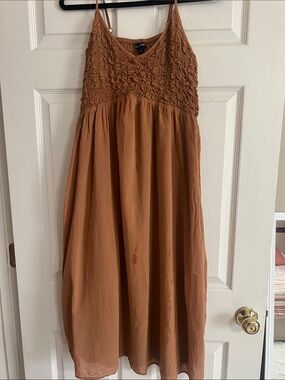 Women's Long Sleeve Maxi Dress in Warm Brown - Casual V-Neck